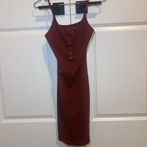 American Eagle Outfitters Ribbed Button-Front Midi Dress - Burgundy